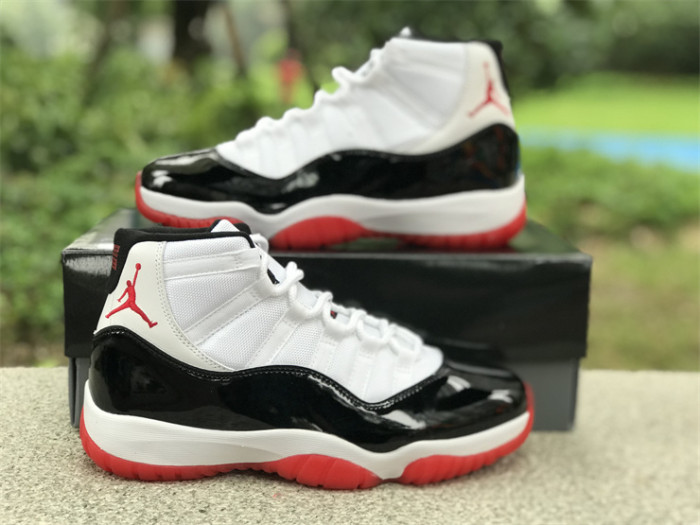 Authentic Air Jordan 11 White Black Red