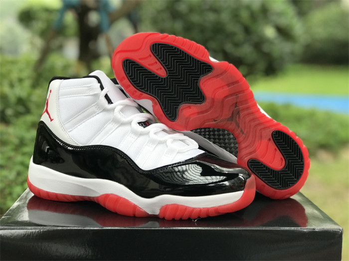 Authentic Air Jordan 11 White Black Red