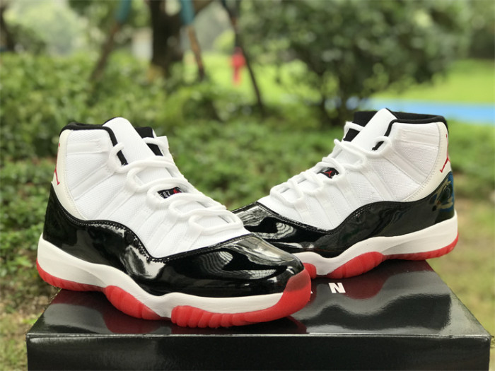 Authentic Air Jordan 11 White Black Red