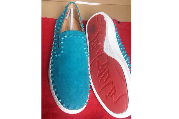 Super Max Perfect Christian Louboutin pik boat men's flat green suede(with receipt)