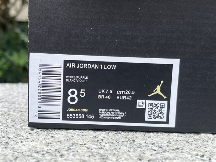 Authentic Air Jordan 1 Low White Purple