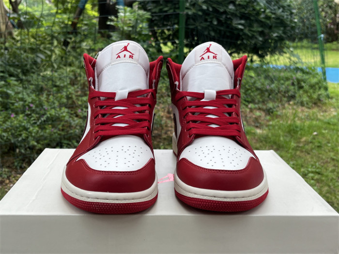 Authentic Air Jordan 1 Mid SE Red Cracked Leather Women