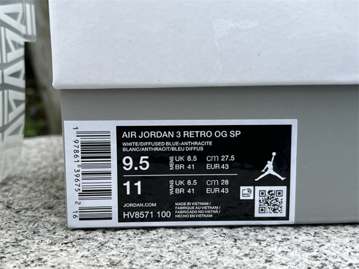 Authentic A Ma Maniére x Jordan 3 “Diffused Blue”