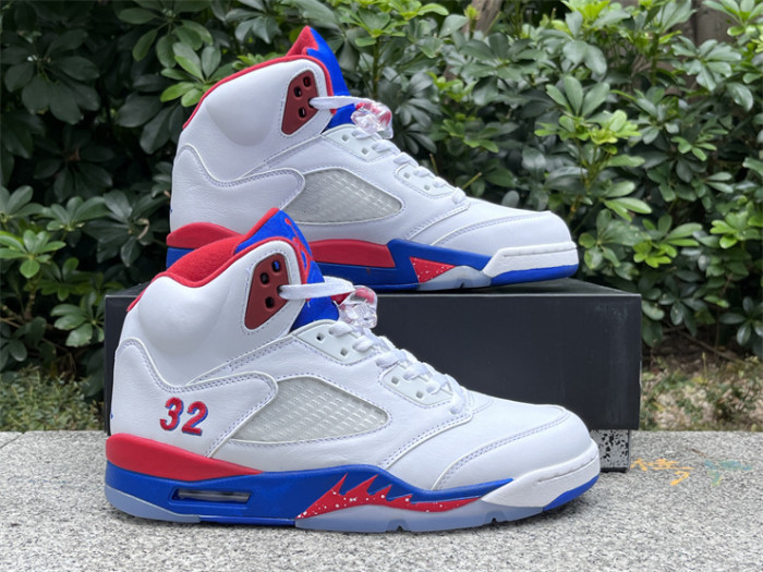 Authentic Air Jordan 5 White Blue Red