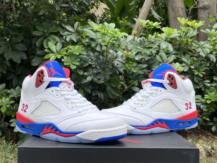 Authentic Air Jordan 5 White Blue Red