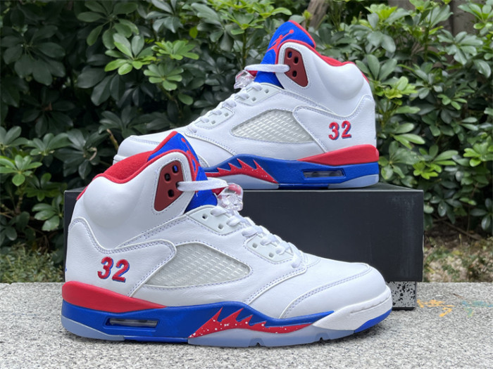Authentic Air Jordan 5 White Blue Red
