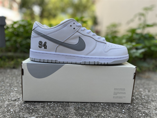 Authentic Nike SB Dunk Low Supreme 94 White Metallic Silver