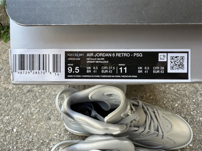 Authentic Air Jordan 6 Retro PSG Paris Saint-Germain Silver