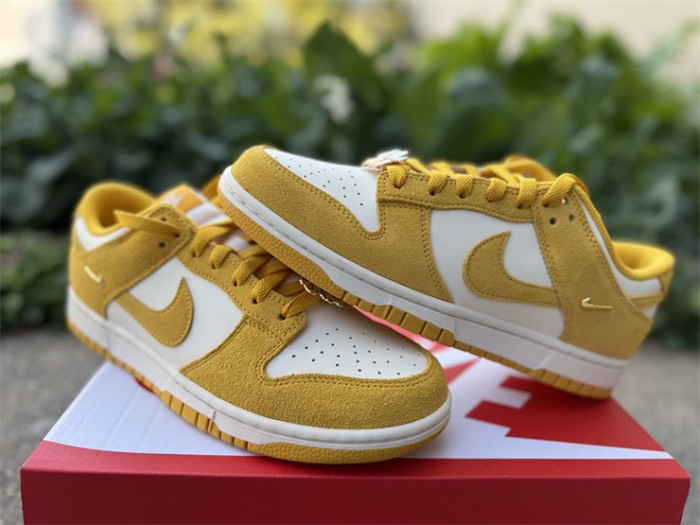 Authentic Nike Dunk Low Dark Sulfur Gold Mini Swoosh