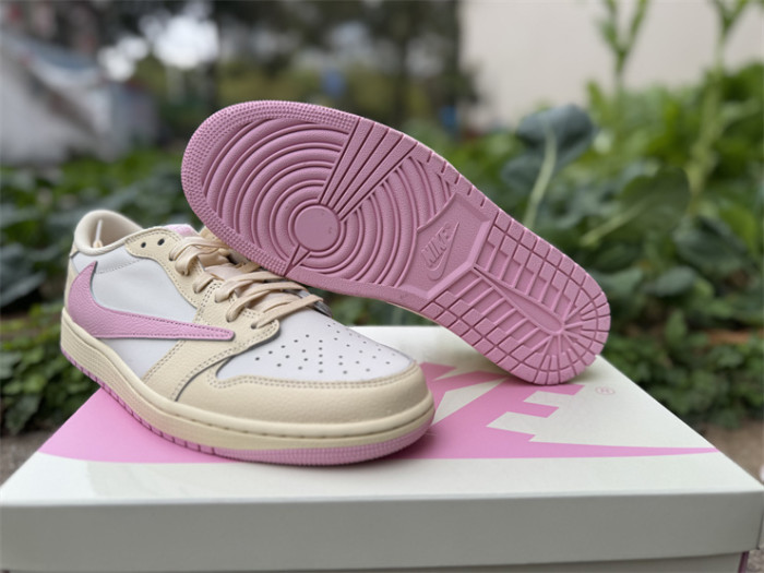 Authentic Travis Scott x Air Jordan 1 Low OG Muslin Shy Pink GS