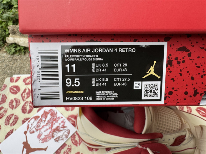 Authentic Air Jordan 4 Retro Valentine's Day Sierra Red