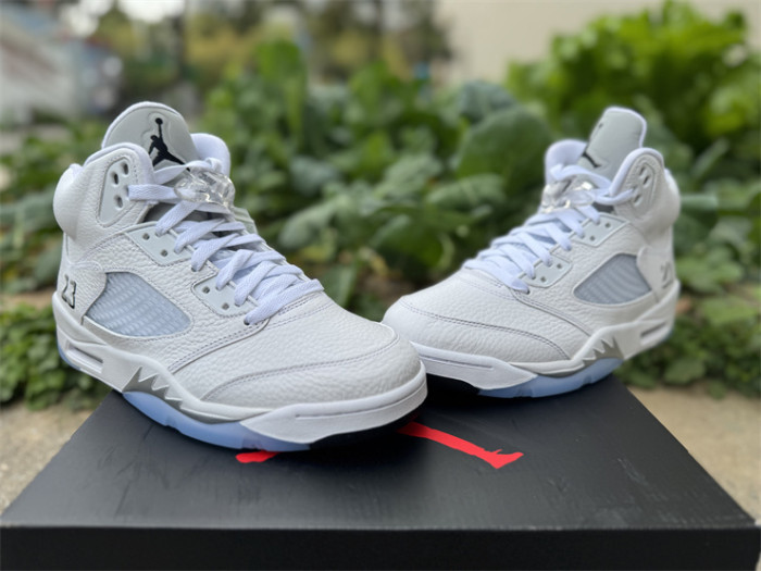 Authentic Air Jordan 5  White Metallic