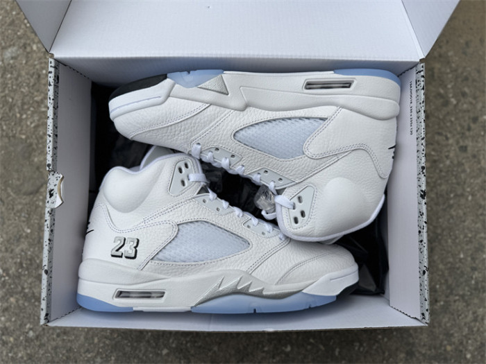 Authentic Air Jordan 5  White Metallic