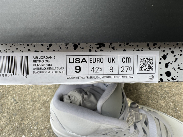 Authentic Air Jordan 5  White Metallic