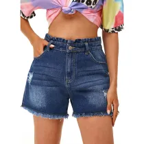 Fashion Versatile Slim Fit Washed Ripped Denim Stretch Shorts