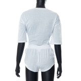 Round Neck Short Sleeve T-Shirt High Waist Casual Side Tie Shorts Set