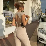 Sexy Backless Strap Slim Top High Waist Straight Pants Suit Women