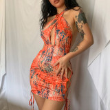 Digital Print Sexy Backless Sleeveless Slim Fit Hip Dress