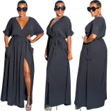 Sexy Fashion Solid Color V-Neck Women's Dress