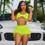 Leaky Navel Vest Casual Sports Drawstring Lace-Up Shorts Set