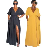 Sexy Fashion Solid Color V-Neck Women's Dress