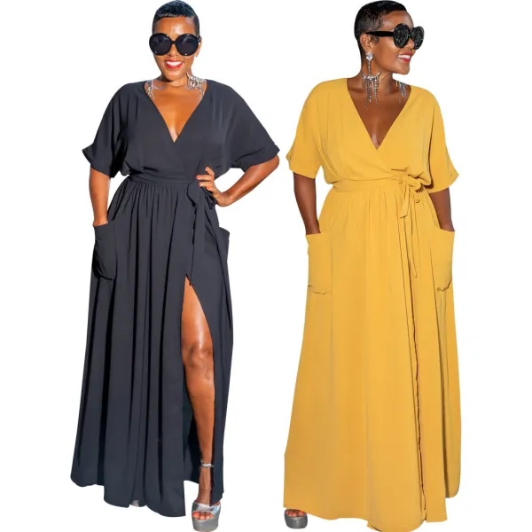 Sexy Fashion Solid Color V-Neck Women's Dress