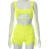 Leaky Navel Vest Casual Sports Drawstring Lace-Up Shorts Set