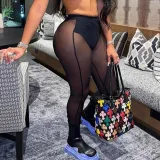Sexy Mesh Panel Cutout High Waist Skinny Hip Lift Pants Set