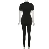 Printed slim slim short-sleeved top high waist tight pants suit women