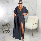 Sexy Fashion Solid Color V-Neck Women's Dress