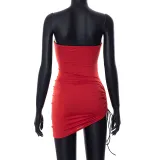 Irregular drawstring off-shoulder sexy tight tube top dress