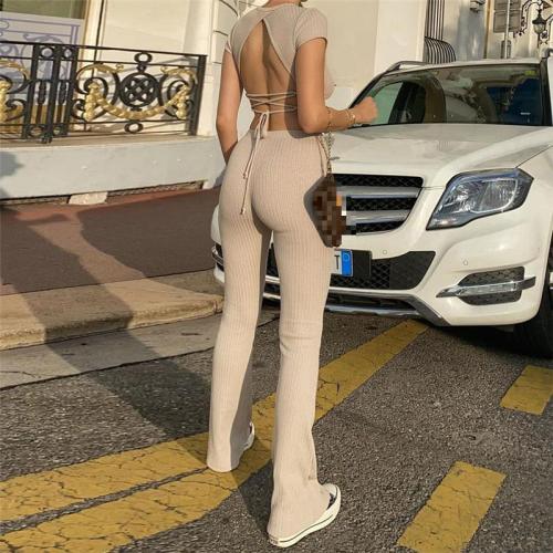Sexy Backless Strap Slim Top High Waist Straight Pants Suit Women