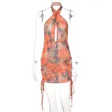 Digital Print Sexy Backless Sleeveless Slim Fit Hip Dress