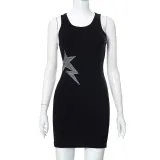 Solid color U-neck hot girl sexy slim temperament hot diamond skirt women