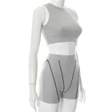 Solid Color Crew Neck Vest High Waist Casual Shorts Set