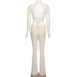 Sexy Backless Strap Slim Top High Waist Straight Pants Suit Women