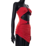 Irregular drawstring off-shoulder sexy tight tube top dress