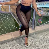 Sexy Mesh Panel Cutout High Waist Skinny Hip Lift Pants Set