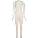 Women's Sleeveless Low Cut Solid Color Slim High Waist Sports Jumpsuit