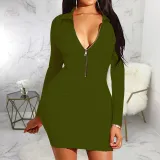Sexy fashion solid color women's stitching dress