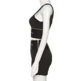 Women's High Waist Low Cut Printed Letter Casual Shorts Vest Suit