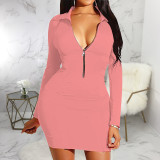 Sexy fashion solid color women's stitching dress