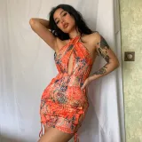 Digital Print Sexy Backless Sleeveless Slim Fit Hip Dress