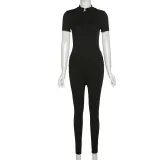 Printed slim slim short-sleeved top high waist tight pants suit women