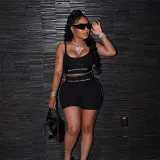 Women's High Waist Low Cut Printed Letter Casual Shorts Vest Suit