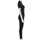 Printed slim slim short-sleeved top high waist tight pants suit women