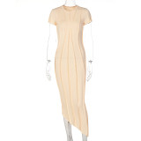 Short Sleeve Reverse Side Solid Slim Fit Dress