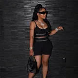 Women's High Waist Low Cut Printed Letter Casual Shorts Vest Suit