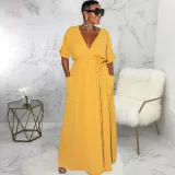 Sexy Fashion Solid Color V-Neck Women's Dress