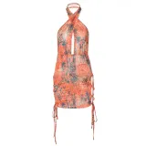 Digital Print Sexy Backless Sleeveless Slim Fit Hip Dress